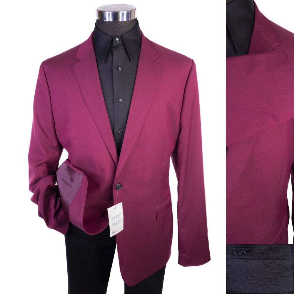 ASOS Blazer Sport Coat Sz 46L Solid Burgundy One Button Poly Blend Jacket NWT
